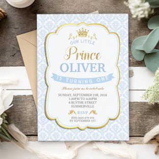 Unser kleiner Prinz Birthday Einladung Junge Blau