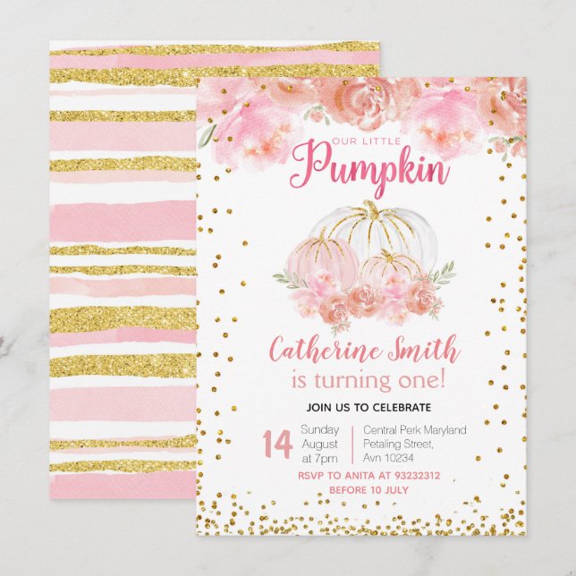 Unser kleiner Pumpkin 1. Geburtstag Einladung (Vorne/Hinten)