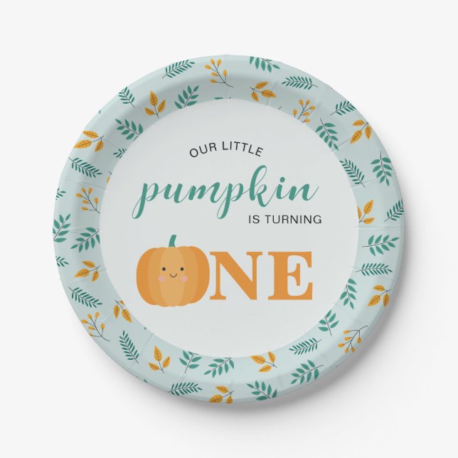 Unser kleiner Pumpkin 1. Geburtstag Pappteller (Vorderseite)