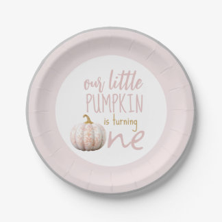 Unser kleiner Pumpkin 1. Geburtstag Pink Border Pappteller