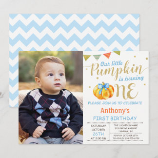 Unser kleiner Pumpkin Baby Boy 1. Geburtstag Foto Einladung