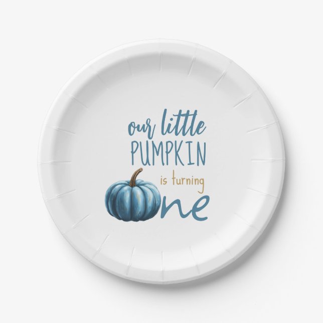 Unser kleiner Pumpkin Blue 1. Geburtstag Pappteller (Vorderseite)