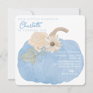 Unser kleiner Pumpkin Blue Fall Birthday Einladung