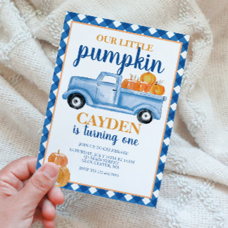 Unser kleiner Pumpkin Blue LKW Fall Geburtstag Einladung
