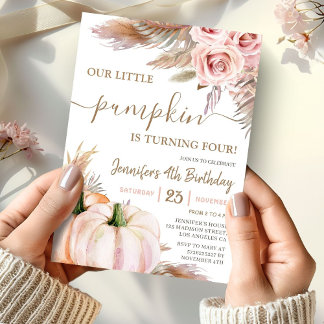 Unser kleiner Pumpkin | Boho Fall Girl 4. Geburtst Einladung
