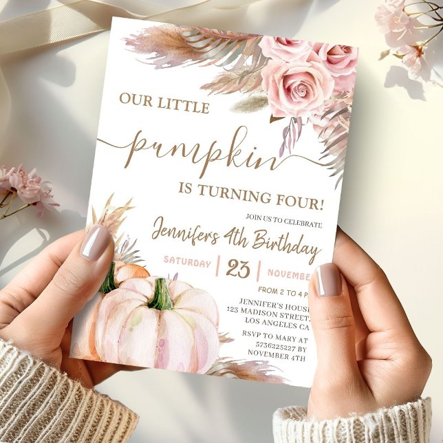 Unser kleiner Pumpkin | Boho Fall Girl 4. Geburtst Einladung (Von Creator hochgeladen)