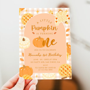 Unser kleiner Pumpkin Boho Orange 1. Geburtstag Einladung