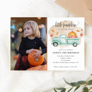 Unser kleiner Pumpkin Fall Farm Truck Geburtstag F Einladung