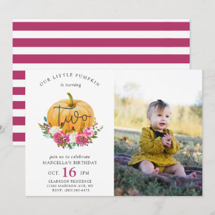 Unser kleiner Pumpkin Fall Floral 2. Geburtstag Einladung