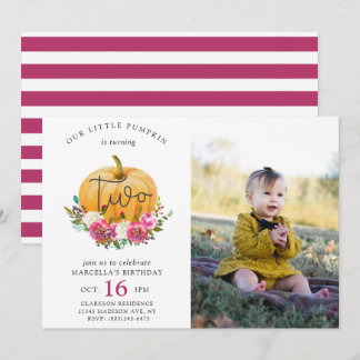Unser kleiner Pumpkin Fall Floral 2. Geburtstag Einladung