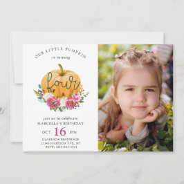 Unser kleiner Pumpkin Fall Floral 4. Geburtstag Einladung