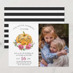 Unser kleiner Pumpkin Fall Floral 4. Zehn Geburtst Einladung