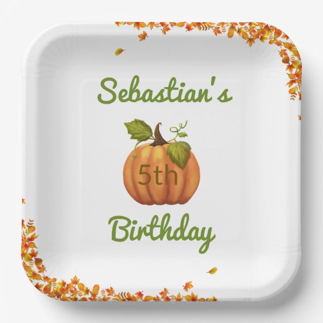 Unser kleiner Pumpkin Fall Geburtstag Pappteller (Vorderseite)