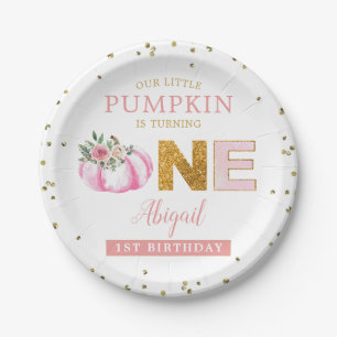 Unser kleiner Pumpkin Pink Gold Floral 1. Geburtst Pappteller