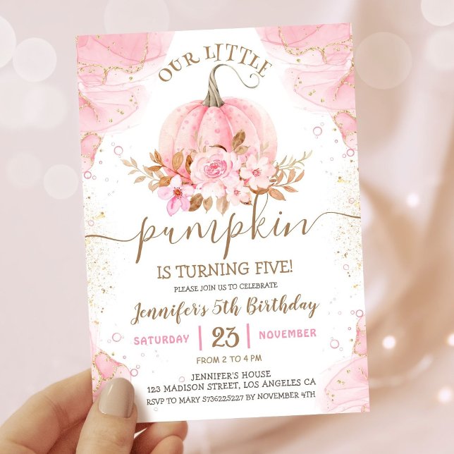 Unser kleiner Pumpkin | Pink Gold Girl 5. Geburtst Einladung (Von Creator hochgeladen)