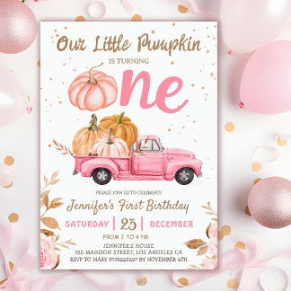 Unser kleiner Pumpkin | Pink Truck Girl 1. Geburts Einladung