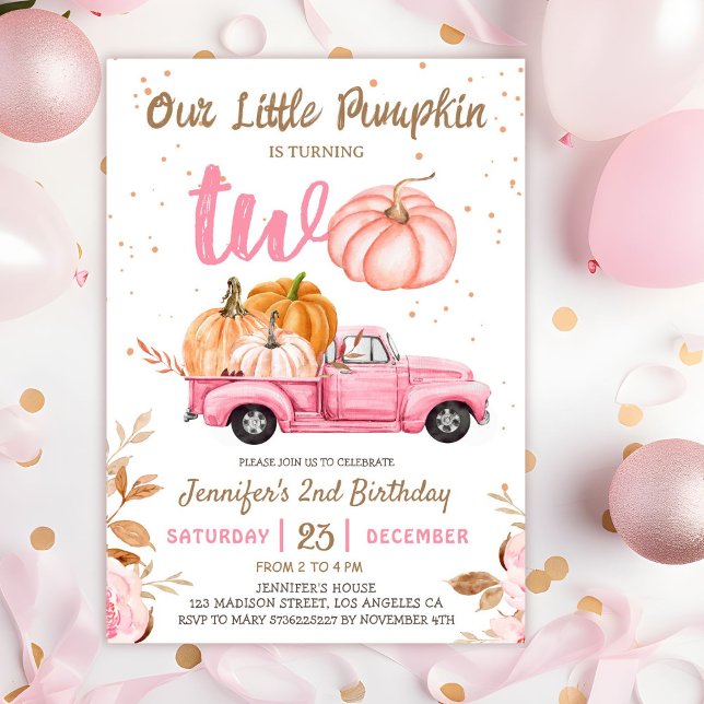 Unser kleiner Pumpkin | Pink Truck Girl 2. Geburts Einladung (Von Creator hochgeladen)