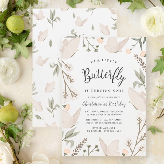 Unser kleiner Schmetterling 1. Geburtstag Niedlich Einladung (Easily personalize this sweet baby shower invitation with your unique details)