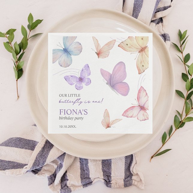 Unser kleiner Schmetterling Girl's 1. Geburtstag N Serviette (Our little butterfly 1st birthday napkin)