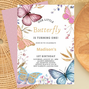 Unser kleiner Schmetterling zum ersten Geburtstag Einladung