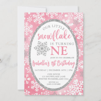 UNSER KLEINER SCHNEEFLAKE PINK 1. GEBURTSTAG EINLADUNG