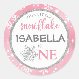 UNSER KLEINER SCHNEEFLAKE PINK 1. GEBURTSTAG RUNDER AUFKLEBER