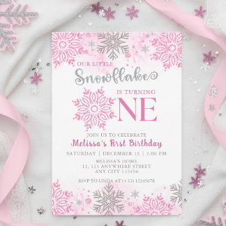 Unser kleiner Schneeflocken Rosa Silberner Winter Einladung