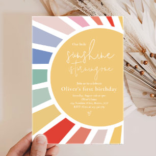 Unser kleiner Sonnenschein Boho Regenbogen 1. Gebu Einladung