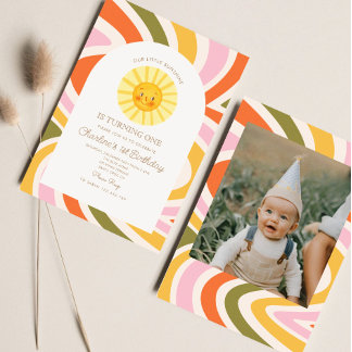 Unser kleiner Sonnenschein Retro Minimal 1. Geburt Einladung