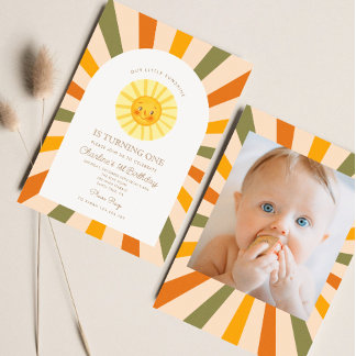 Unser kleiner Sonnenschein Retro Minimal 1. Geburt Einladung