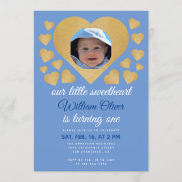 Unser kleiner Sweetheart Boy Blue Gold Heart Gebur Einladung