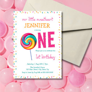 Unser kleiner Sweetheart Lollipop 1. Geburtstag Einladung