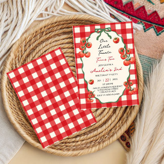 Unser kleiner Tomato Red Gingham wird zwei Geburts Einladung
