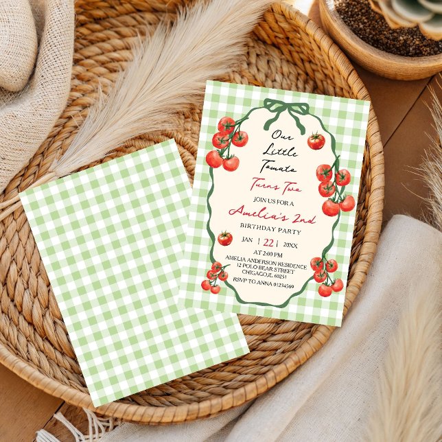 Unser kleiner Tomato Red Gingham wird zwei Jahre a Einladung (Von Creator hochgeladen)