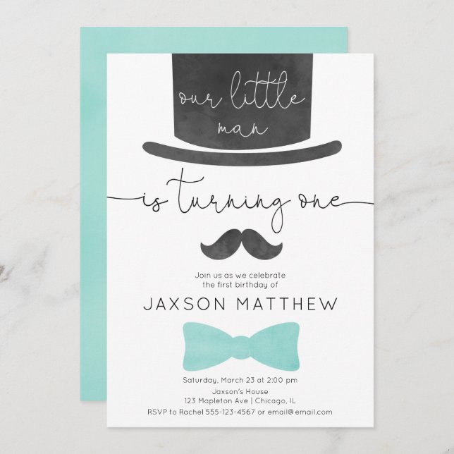 Unser kleiner, türkisfarbener Aqua-Junge 1. Geburt Einladung (Vorne/Hinten)