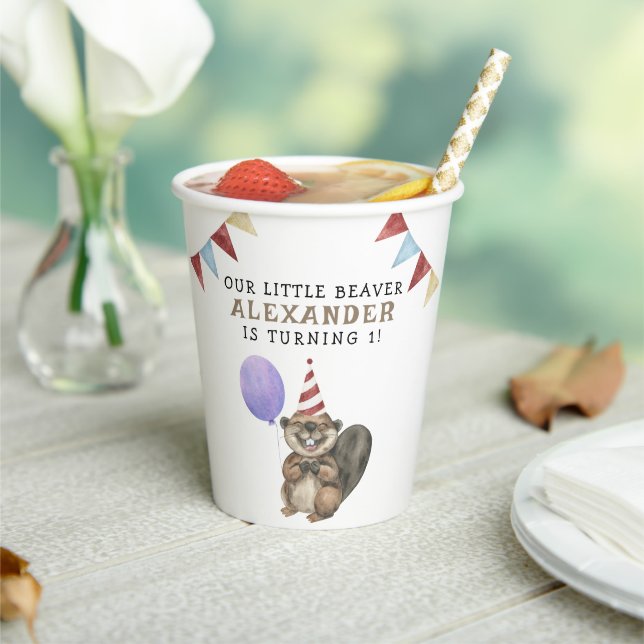 Unser kleines Biber 1. Geburtstag Party Pappbecher (In Situ)