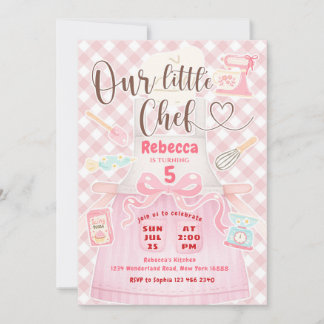 Unser kleines Chef Mädchen Rosa Gingham Backen Geb Einladung