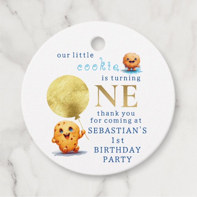 Unser kleines Cookie, das ein Foto zum 1. Geburtst Geschenkanhänger (Vorderseite)