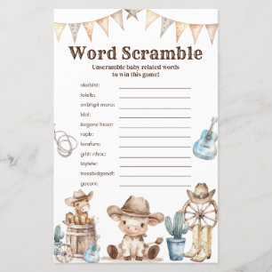 Unser kleines Cowboy Baby Shower Word Scramble Gam