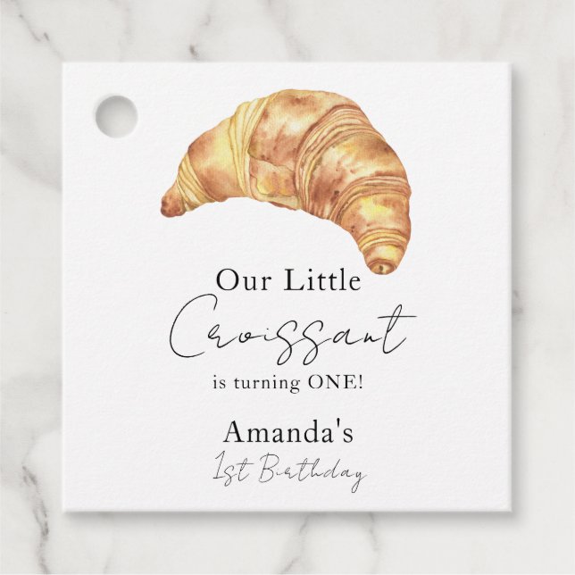 Unser kleines Croissant 1. Geburtstag Party Geschenkanhänger (Vorderseite)