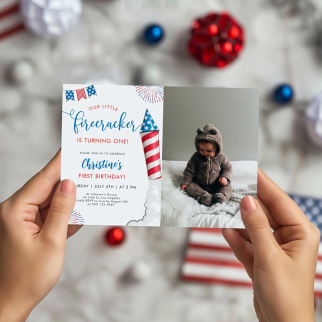Unser kleines Firecracker 1. Geburtstag Foto Einladung (Von Creator hochgeladen)
