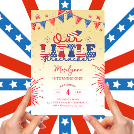 Unser kleines Firecracker Gelb 1. Geburtstag Party Einladung