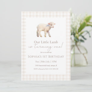 Unser kleines Lamm Geburtstag Neutral Gingham Einladung