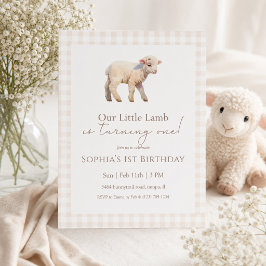Unser kleines Lamm Geburtstag Neutral Gingham Einladung