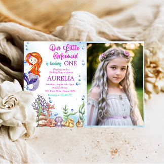 Unser kleines MeerjungMädchen 1. Geburtstag Party  Einladung