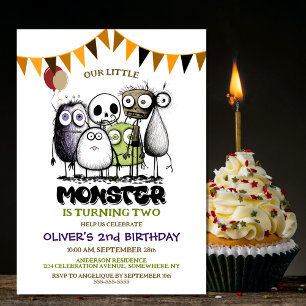 Unser kleines Monster 2. Geburtstag Party Einladung