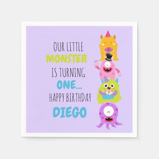 Unser kleines Monster dreht eins Serviette (Vorderseite)