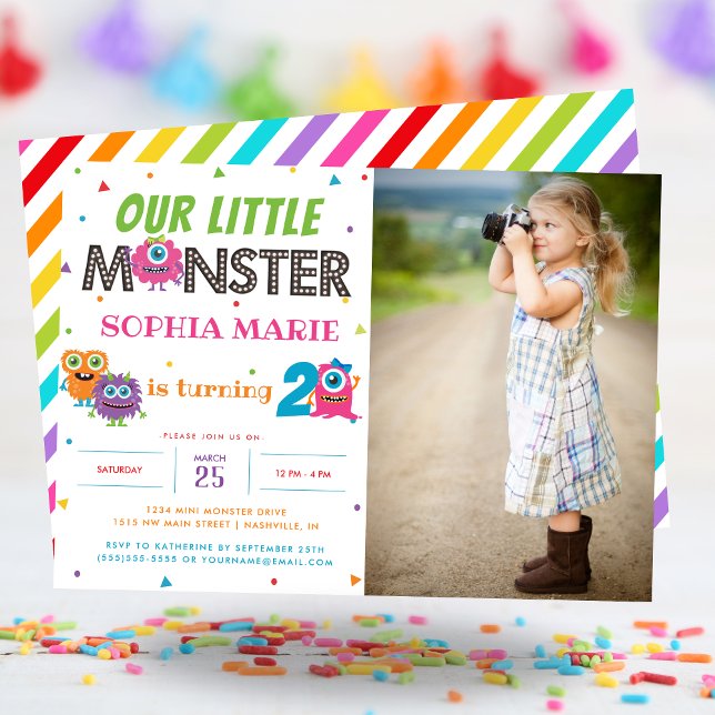Unser kleines Monster Niedlich Pink Foto Geburtsta Einladung (Our Little Monster Cute Pink Photo Birthday Invitation)