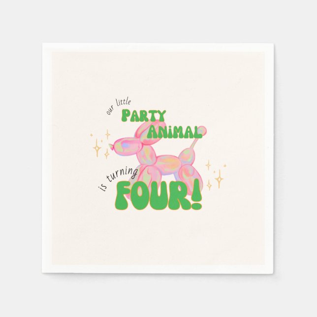 Unser kleines Party Balloon Tier 4. Geburtstag Serviette (Vorderseite)