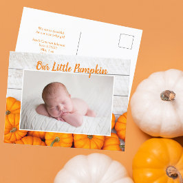 Unser kleines Pumpkin-Erntedank Neugeborenes-Foto Postkarte
